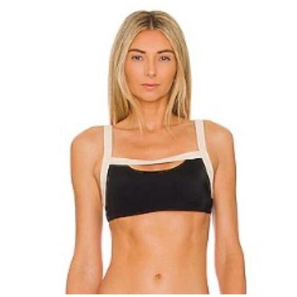NWT Onia Lina Top Solid Tri-Cot Black & Sand Bikini Top Size XS - Picture 1 of 4